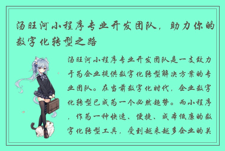 汤旺河小程序专业开发团队，助力你的数字化转型之路